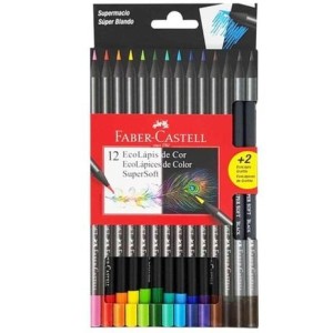 ECOLÁPIS DE COR FABER-CASTELL SUPER SOFT 12 CORES + 2 LÁPIS GRAFITE 21CMX10,8CMX1CM 1207112SOFT+2